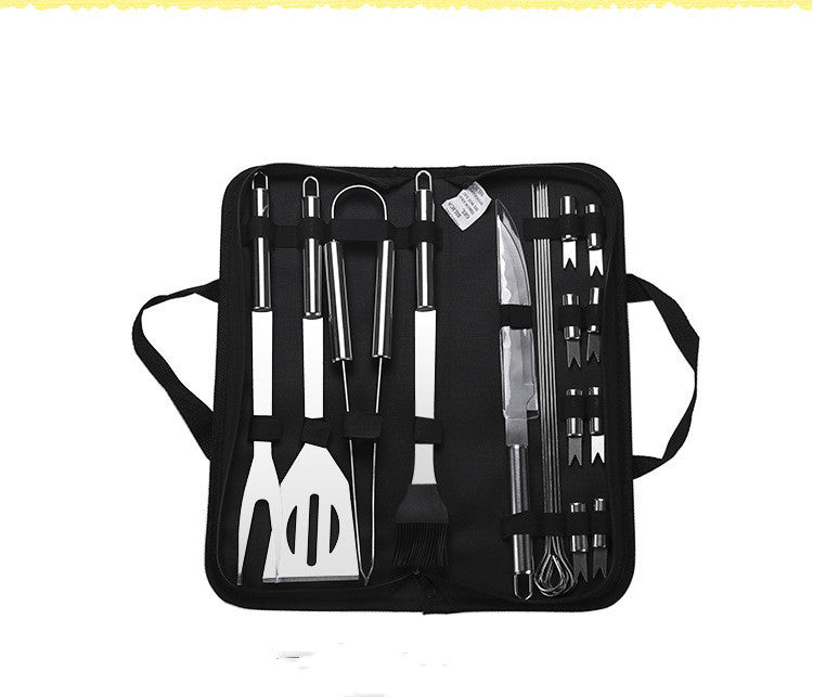 Outdoor Barbecue 20 Pcs BBQ Tool Set Stainless Steel Grill Fork Shovel Clamp Brush