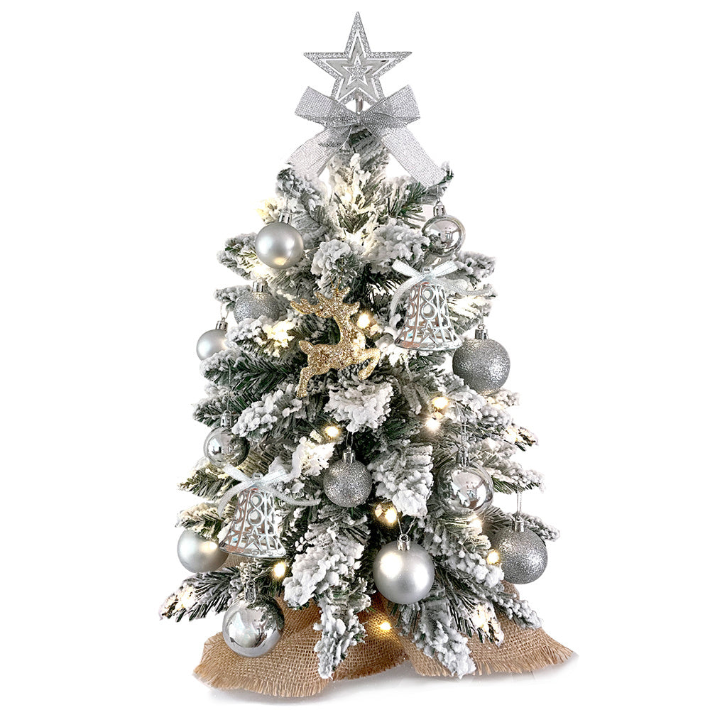 2ft Mini Christmas Tree With Light Artificial Small Christmas Decoration With Flocked Snow, Exquisite Decor & Xmas Ornaments For Table Top