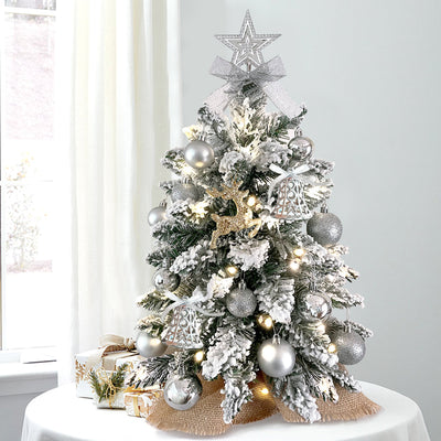 2ft Mini Christmas Tree With Light Artificial Small Christmas Decoration With Flocked Snow, Exquisite Decor & Xmas Ornaments For Table Top